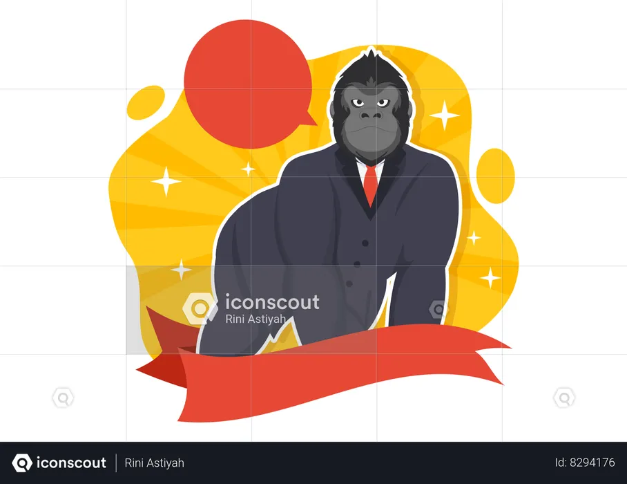 Gorilla in suit and thinking something  Illustration