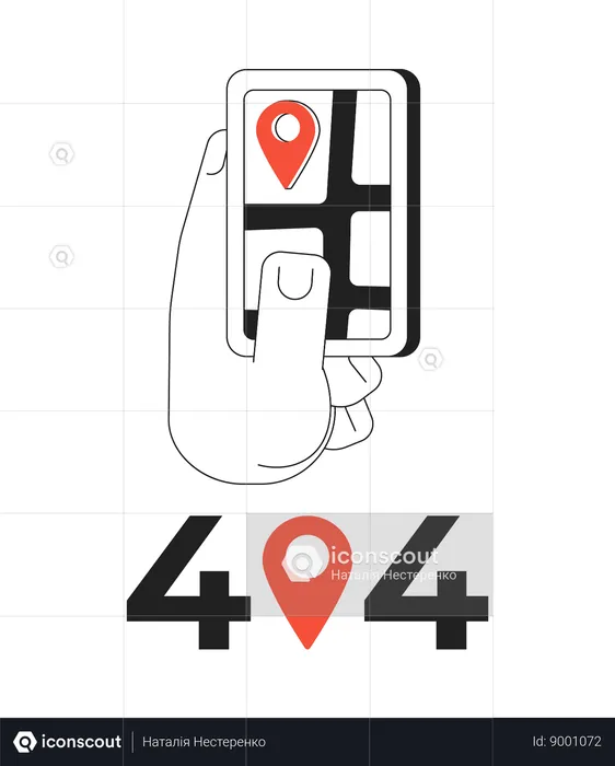 Navegador GPS no smartphone mostrando mensagem flash de erro 404  Ilustração