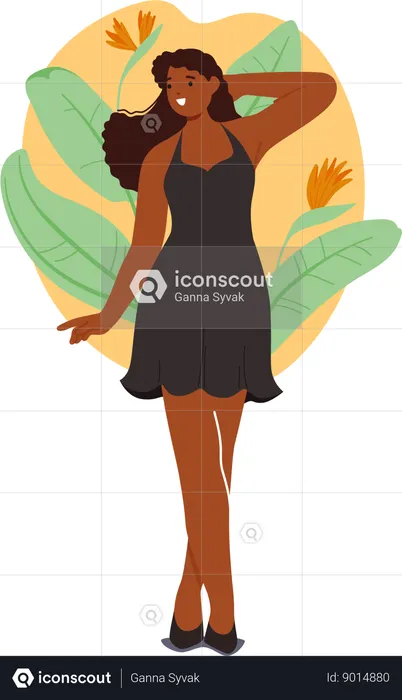 Graceful Black Woman Stands Confidently  Illustration