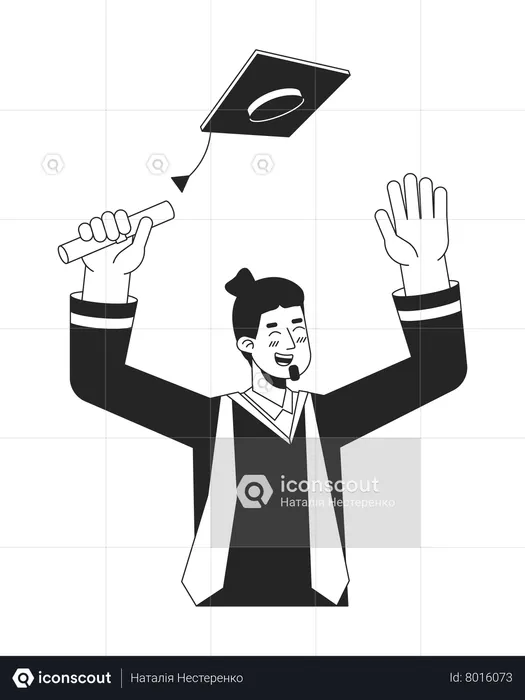 Graduado masculino europeo lanzando gorro de graduación  Ilustración