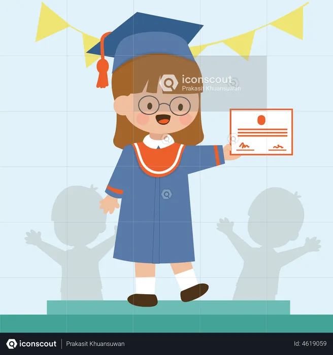 Graduate little girl receives certificate  Illustration