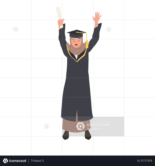 Graduate Muslim woman celebrating graduation  Illustration