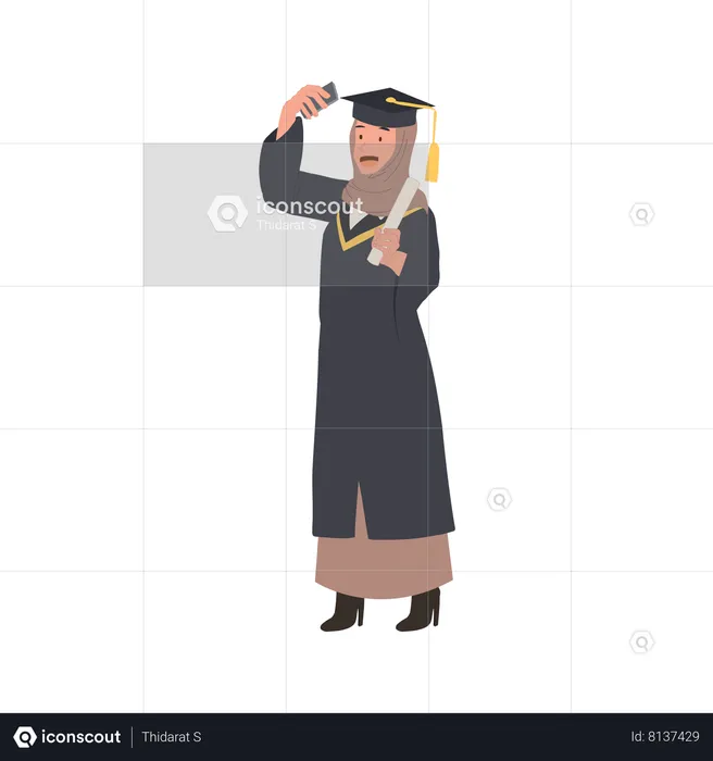 Graduate muslim woman taking selfie with certificate  Illustration