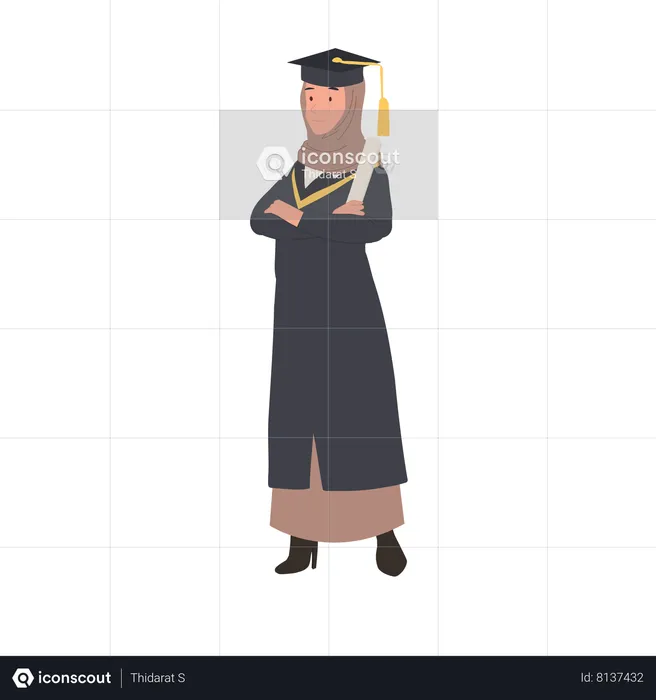 Graduate muslim woman with certificate  Illustration