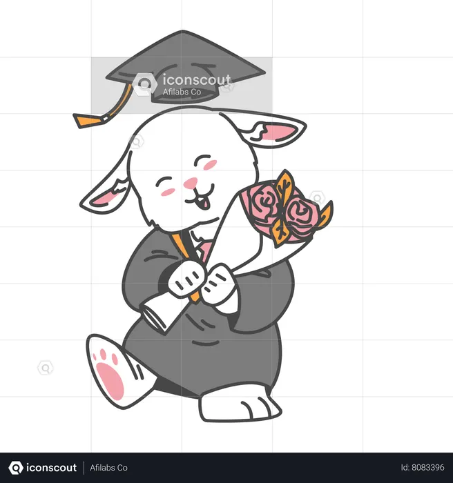 Graduate rabbit Given flowers  Illustration