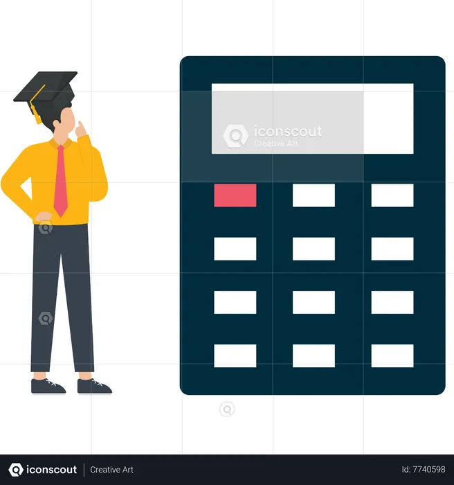 Graduate student Showing Calculator  Illustration