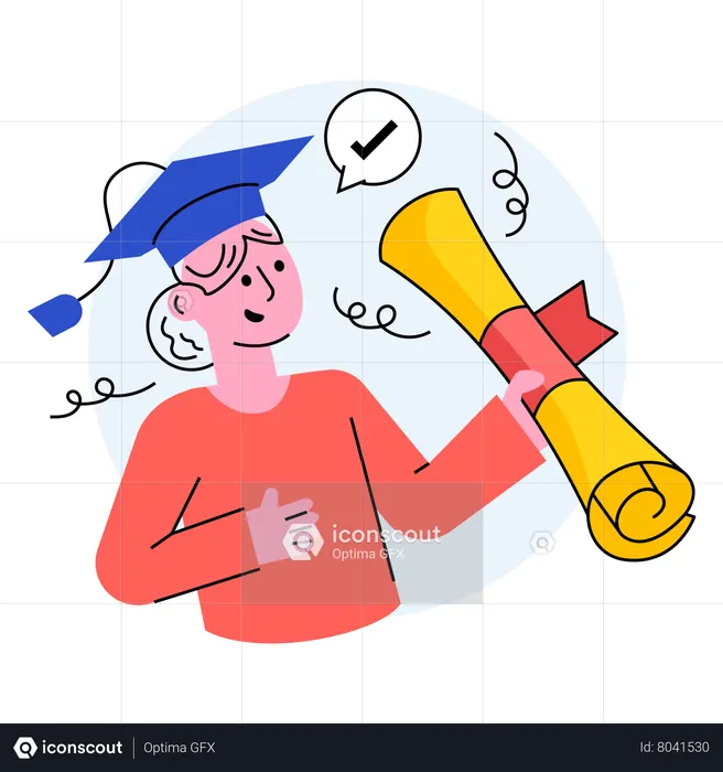 Graduate student with a certificate in his hand  Illustration