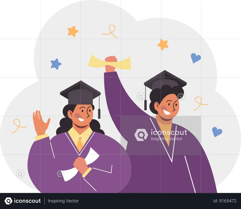 Graduate Students  holding degree on graduation day  Illustration