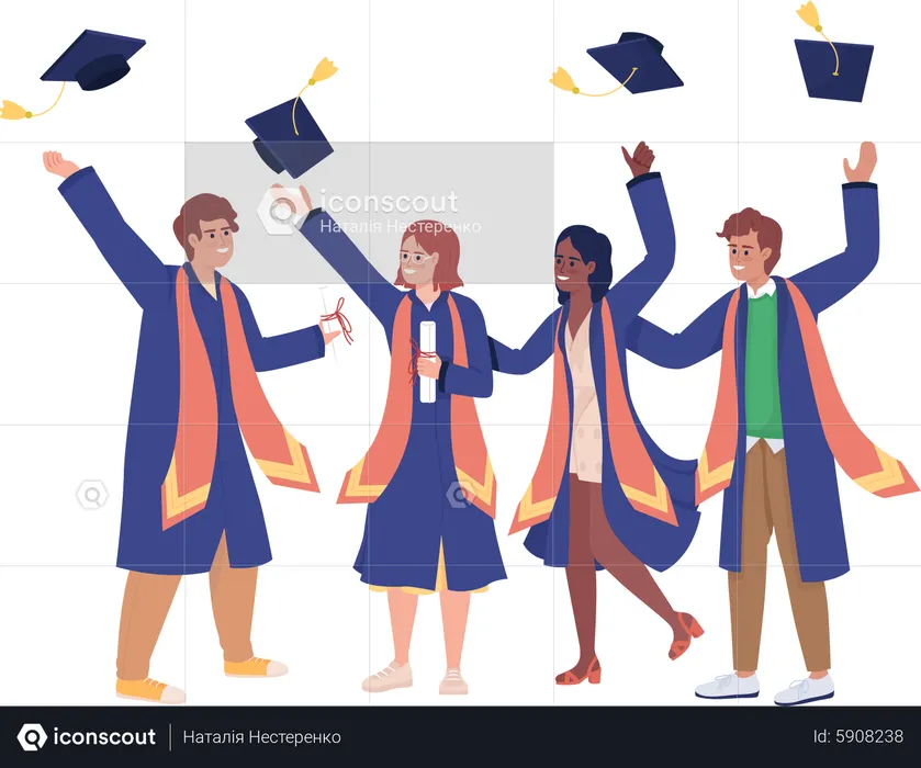 Graduate students throwing hat  Illustration