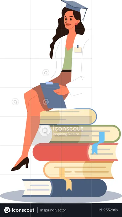 Graduated girl sitting on books  Illustration