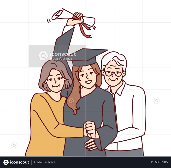 Graduated girl with parents  Illustration