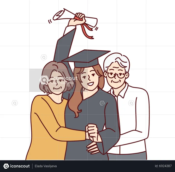 Graduated girl with parents  Illustration
