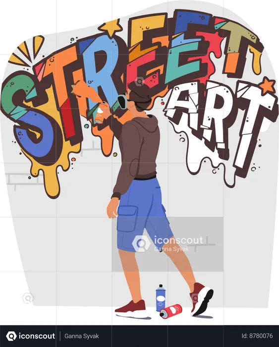 Graffiti Artist Boy Armed With Vibrant Spray Cans  Illustration