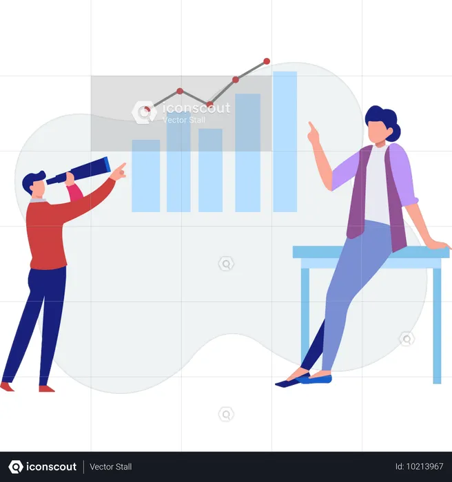 Gráfico de barras de observación de empleados mediante el uso de un catalejo  Ilustración