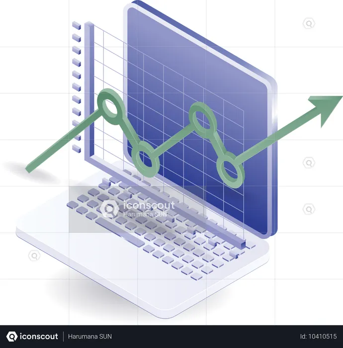 Gráfico de crecimiento de negocio en línea en computadora  Ilustración