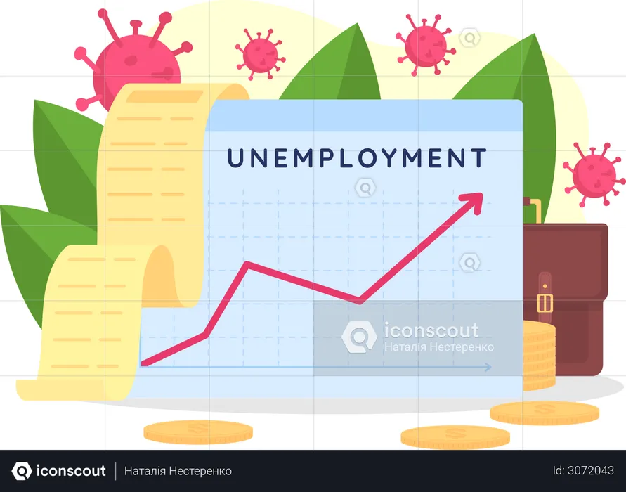 Gráfico de desempleo en aumento  Ilustración