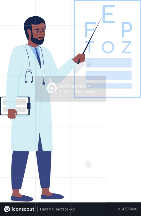 Gráfico de teste oftalmológico próximo ao oftalmologista  Ilustração