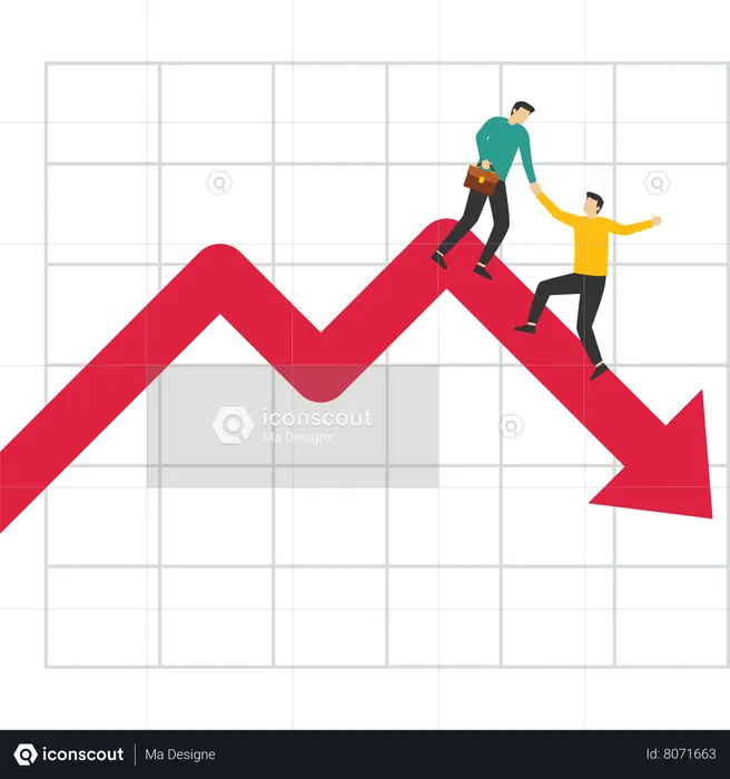 Gráfico deprimido com assistência comercial  Ilustração