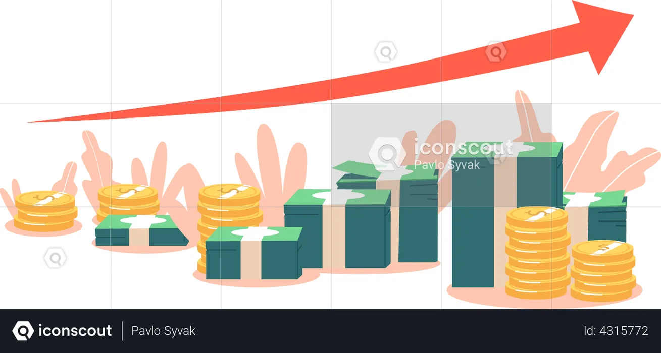 Gráfico financiero con gráfico de flecha roja que se mueve hacia arriba  Ilustración