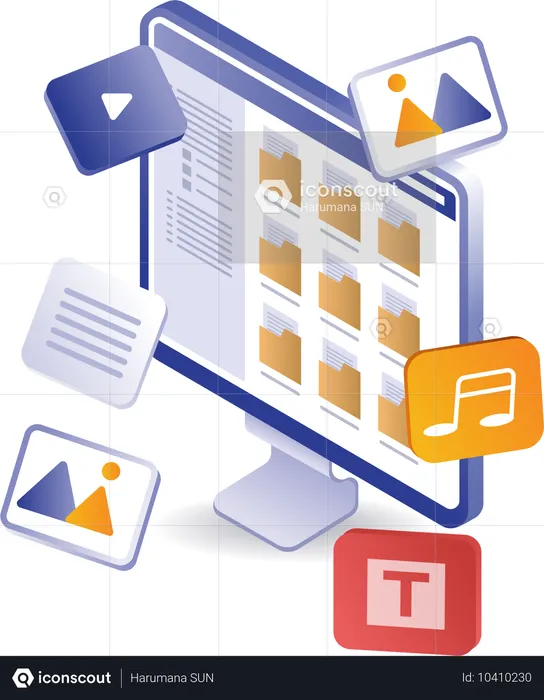 Gran cantidad de datos almacenados en la computadora  Ilustración