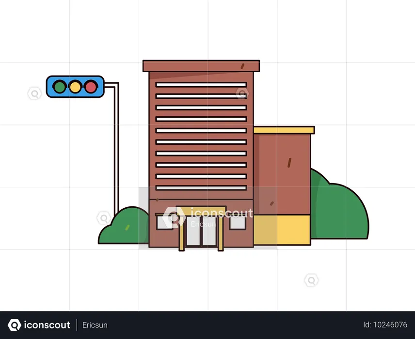 Grand appartement avec feux de circulation à côté  Illustration