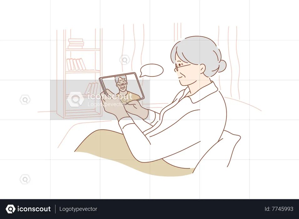 Grand mother talking online with her son  Illustration