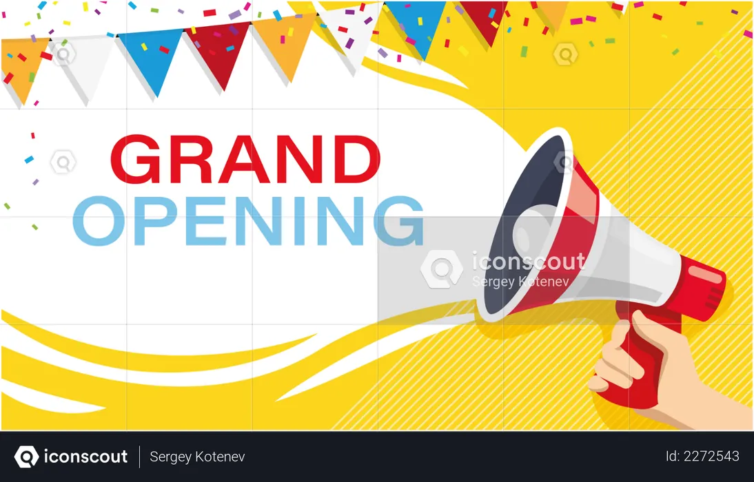 Grand opening banner with Megaphone for Advertisement  Illustration
