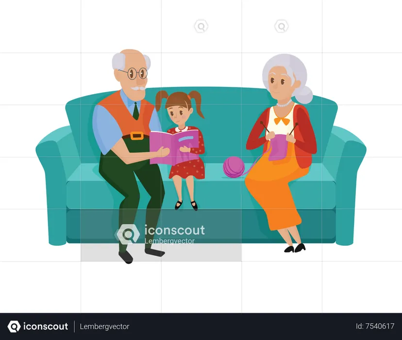 Grand parents with grand daughter  Illustration