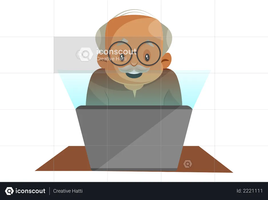 Grand-père utilisant un ordinateur portable  Illustration