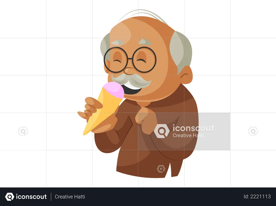 Grandfather Eating Ice-cream corn  Illustration