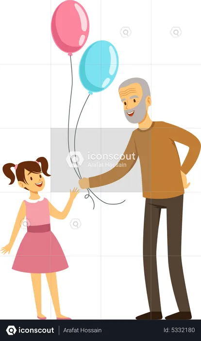 Grandfather giving balloon to girl  Illustration