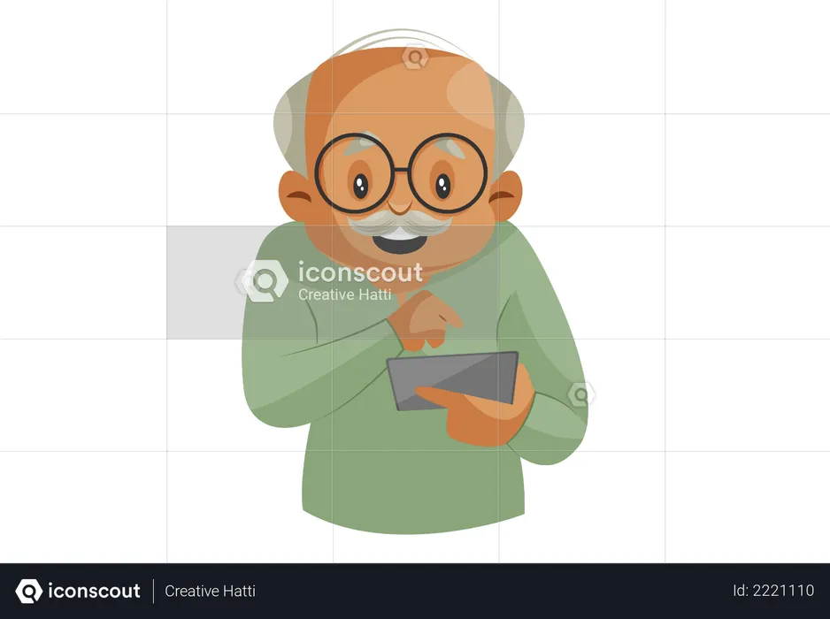 Grandfather Operating Smartphone  Illustration