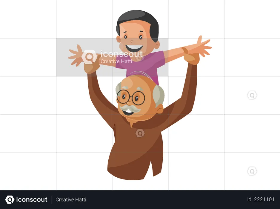 Grandfather Playing with Grandson  Illustration