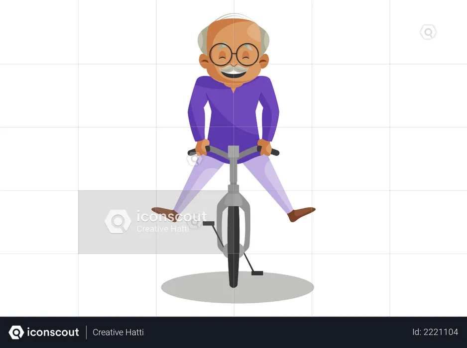 Grandfather Riding Cycle  Illustration