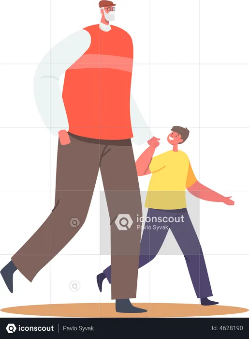 Grandfather walking with child  Illustration