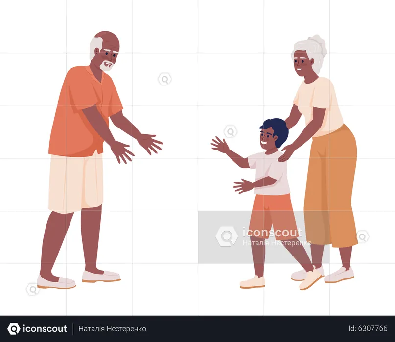 Grandma introducing grandchild to grandfather  Illustration