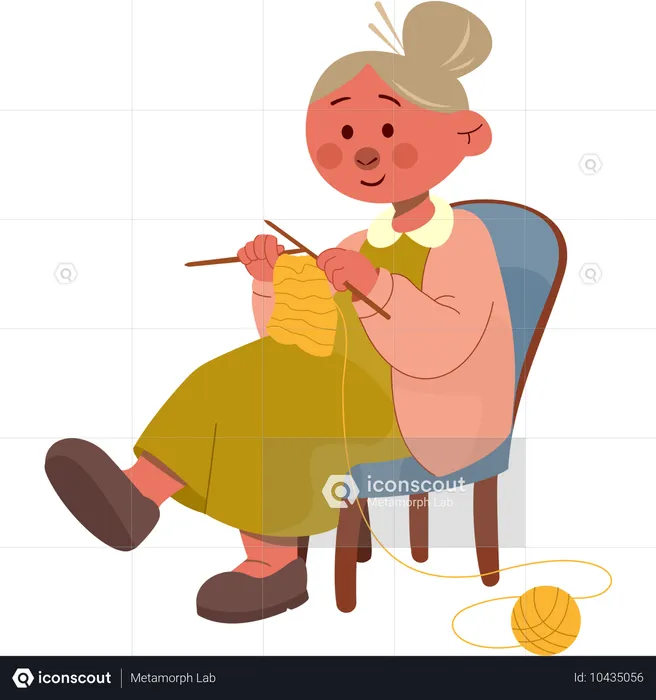 Grandma knitting scarf using wool  Illustration