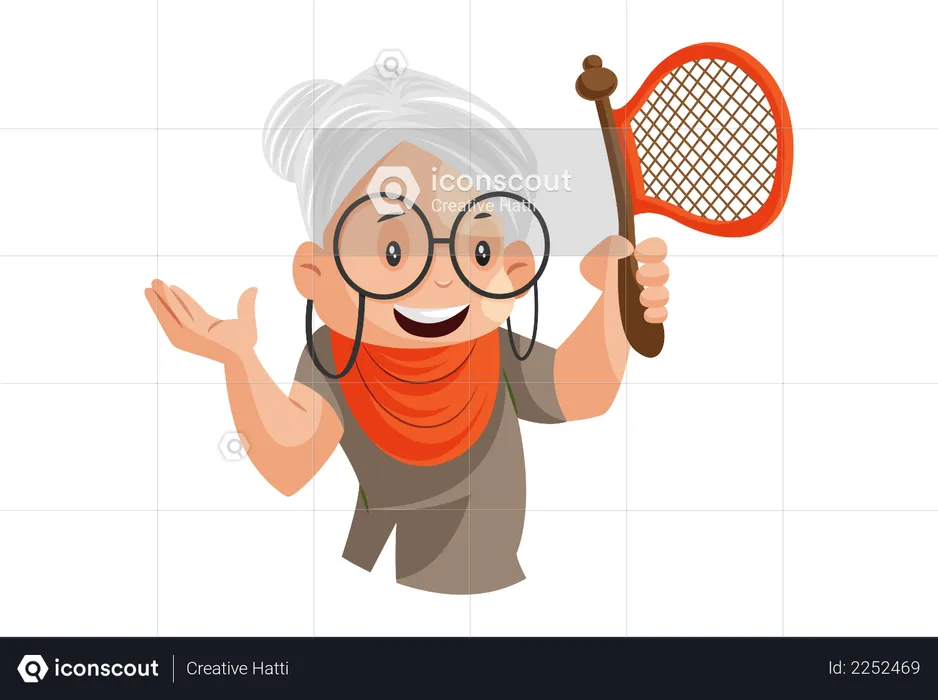 Grandmother holds a fan in her hand  Illustration