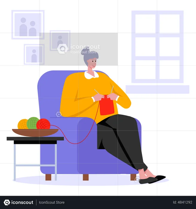 Grandmother knitting wool  Illustration