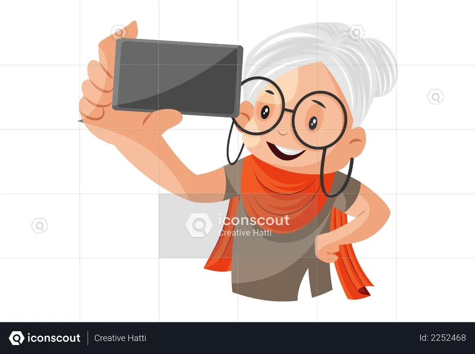 Grandmother taking selfie on the phone  Illustration