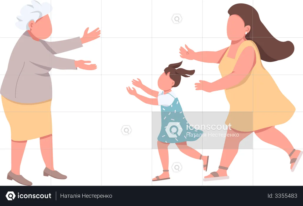 Grandmother welcome relatives  Illustration