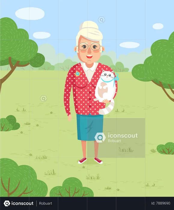 Grandmother with Cat  Illustration