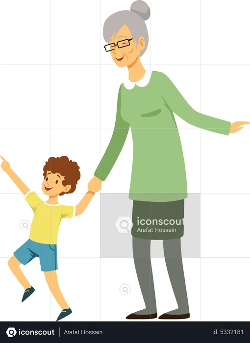 Grandmother with kids  Illustration