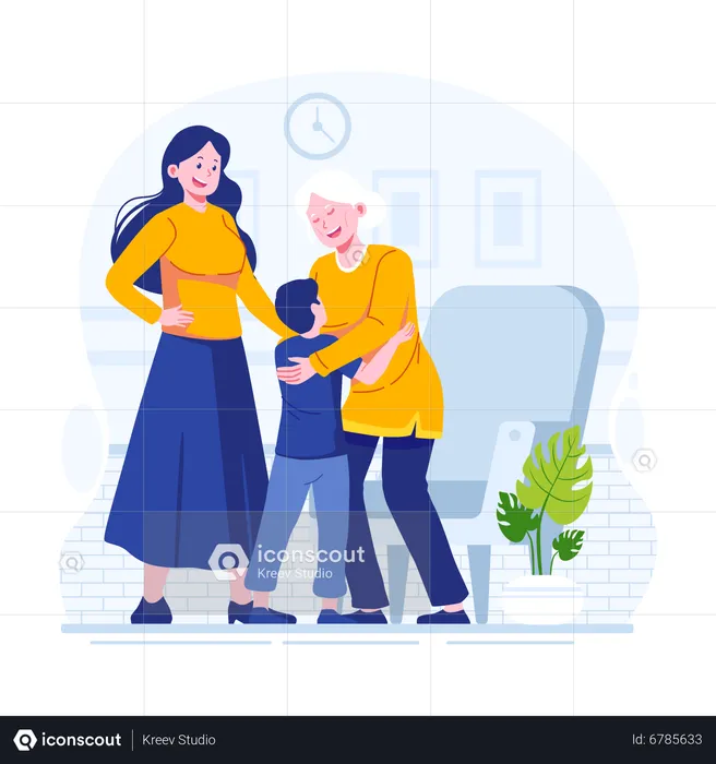 Grandpa and Grandma with kids  Illustration