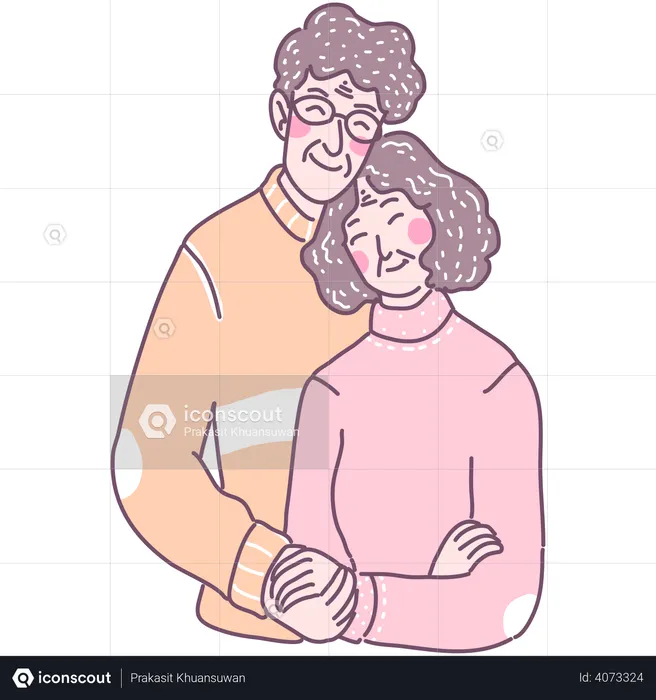 Grandpa and grandmother standing together  Illustration
