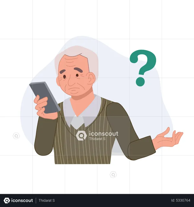 Grandpa have problems with cell phones  Illustration