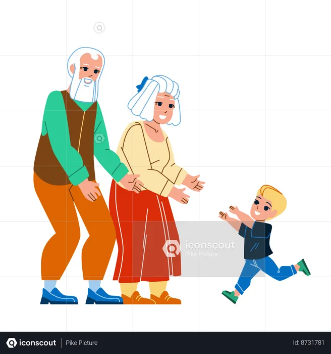 Grandparents Visit at Grandchildren Family  Illustration