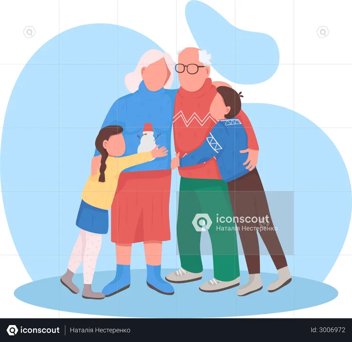 Grandparents with grandchildren  Illustration