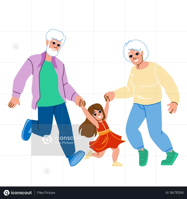 Grandparents with granddaughter  Illustration