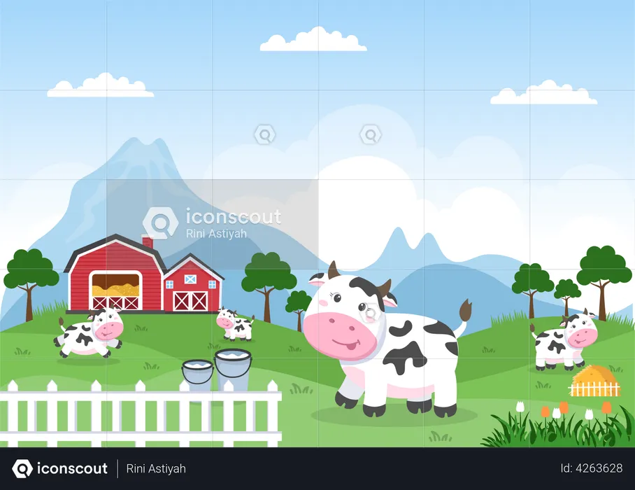 Granja de vacas  Ilustración